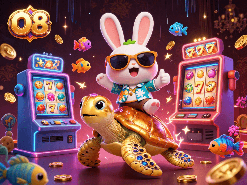 Engage in lively gameplay with O8-inspired slots, featuring a lucky rabbit and a golden sea turtle.
