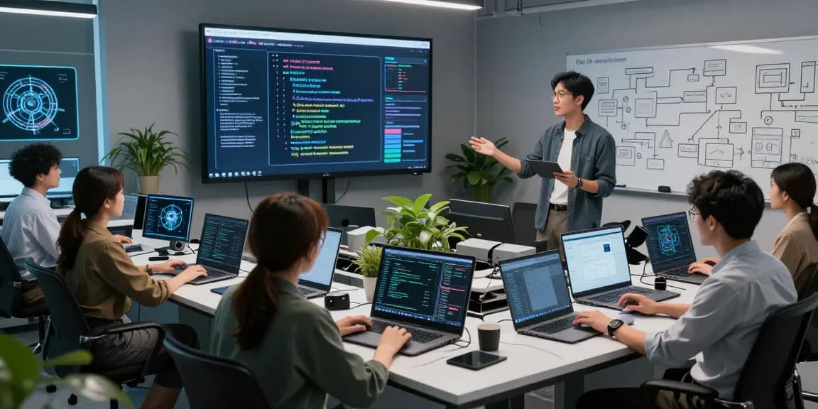 Diverse engineers collaborating on innovative crush ai technology in a modern lab.