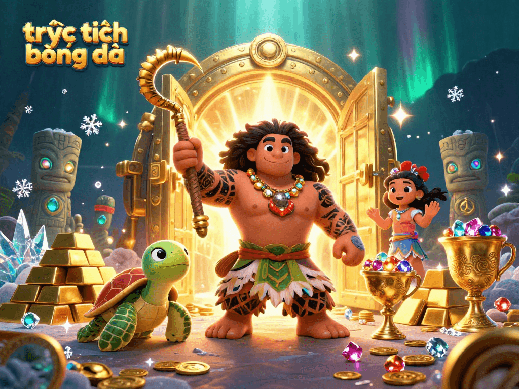 Bet on trực tiếp bóng đá with excitement in a vibrant 3D casino scene filled with treasures.
