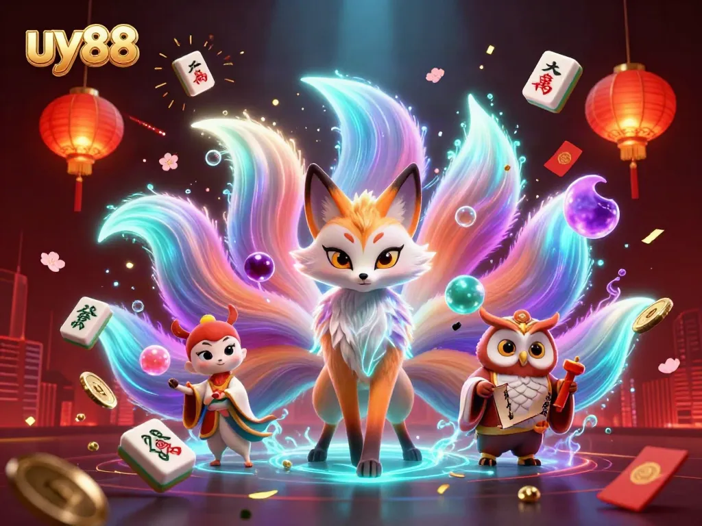 Experience winning moments with uy88 in this vibrant casino-themed 3D illustration.
