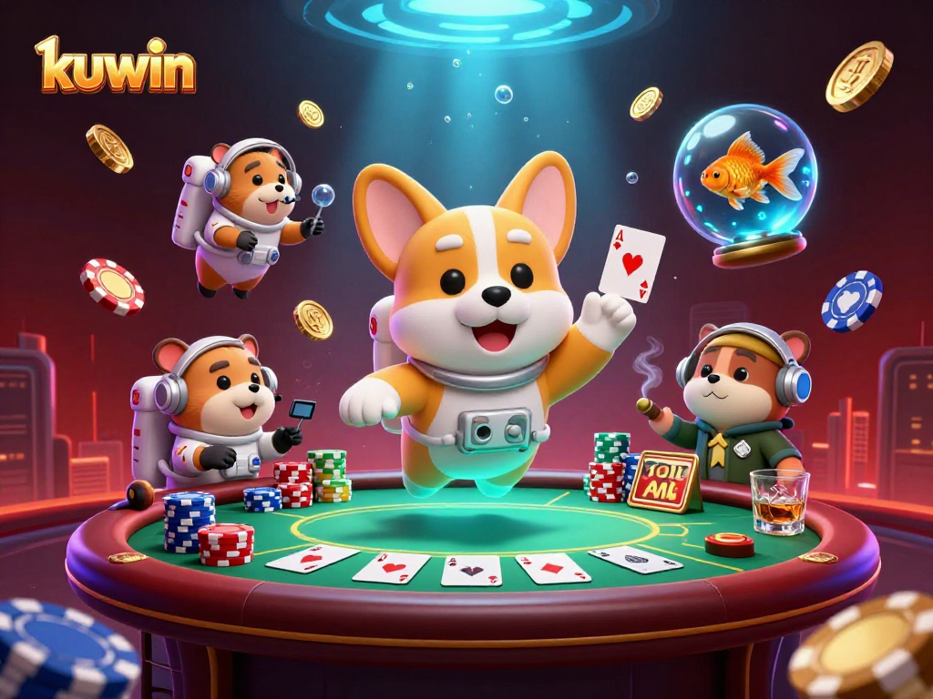kuwin elevates gaming with vibrant 3D casino scene featuring poker chips, characters, and casino ambiance.