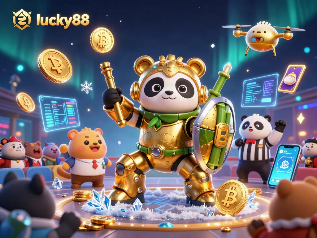 lucky88 players spin and win prizes in an exciting mech-suit arena, showcasing vibrant casino action