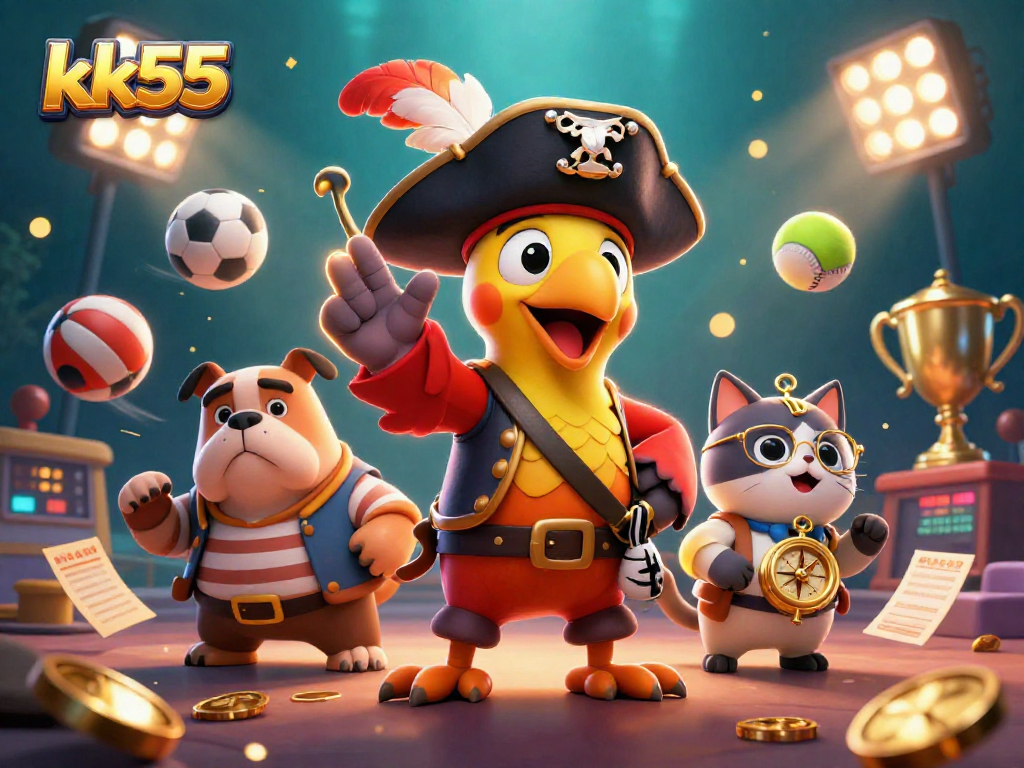 Engage with the thrilling action of kk55 as you explore a vibrant 3D casino scene filled with dynamic sports elements.