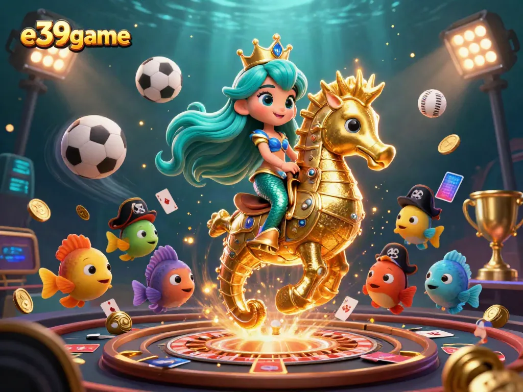 Join the excitement of e39game with a vibrant underwater mermaid scene showcasing thrilling live casino elements.