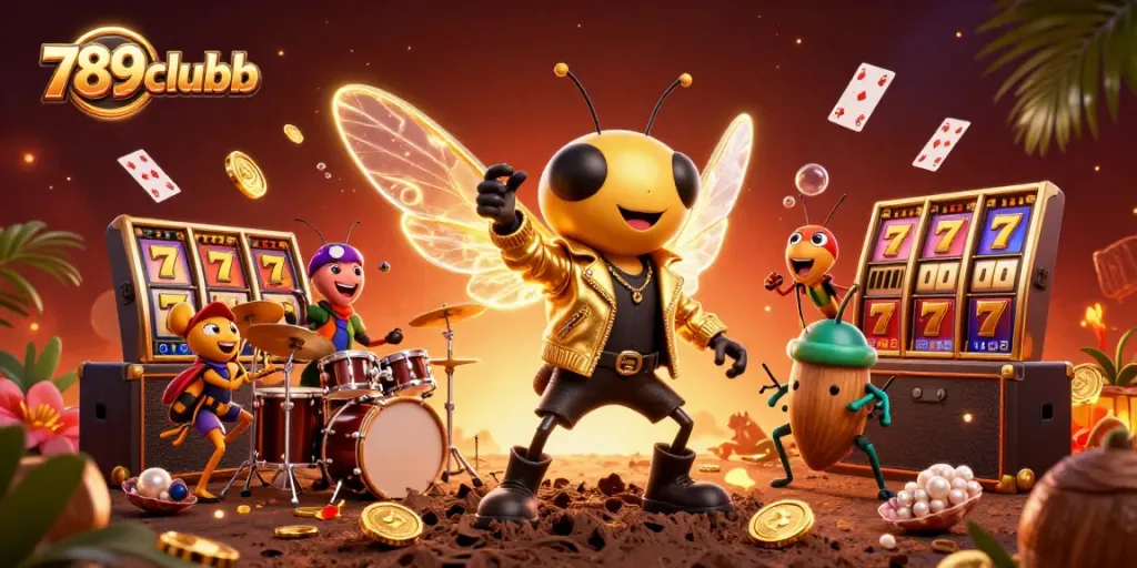 Play exciting games with 789clubb featuring a lively rock star scene full of vibrant casino elements.