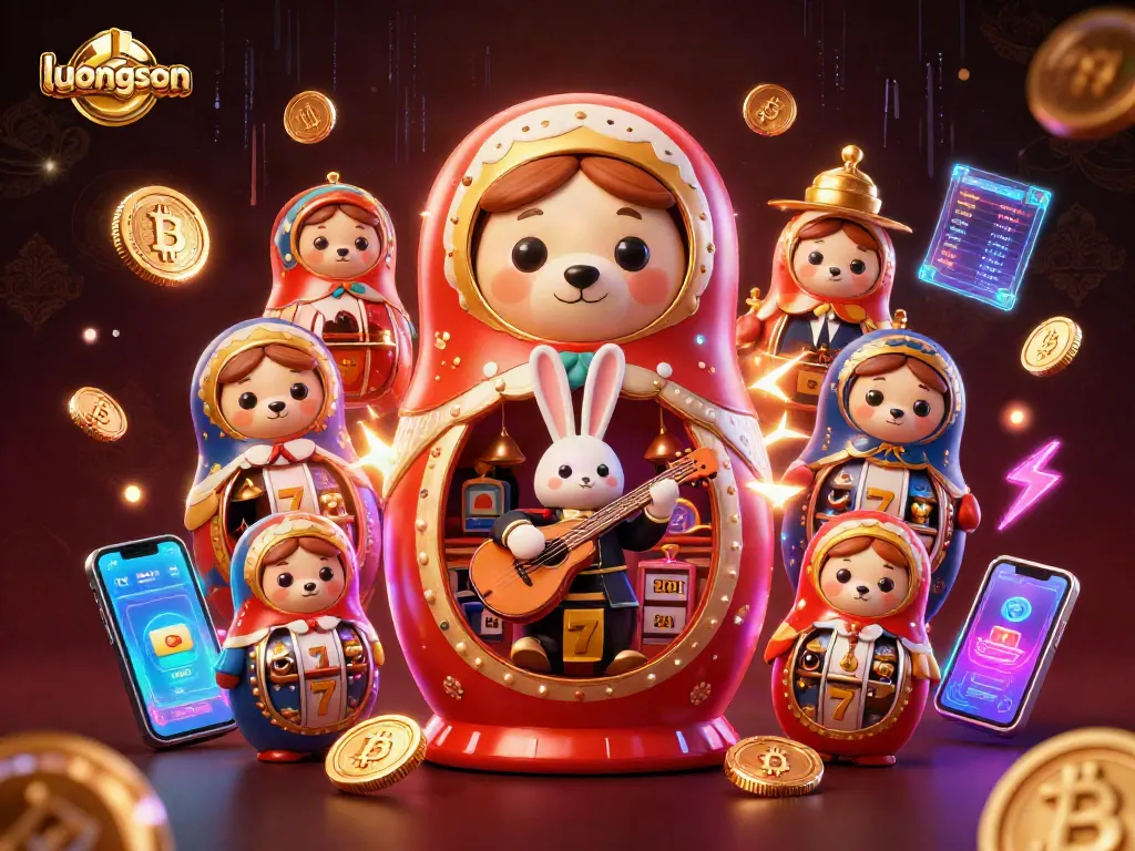 Experience thrilling gaming at luongson with animated bears, crypto coins, and vibrant casino symbols.
