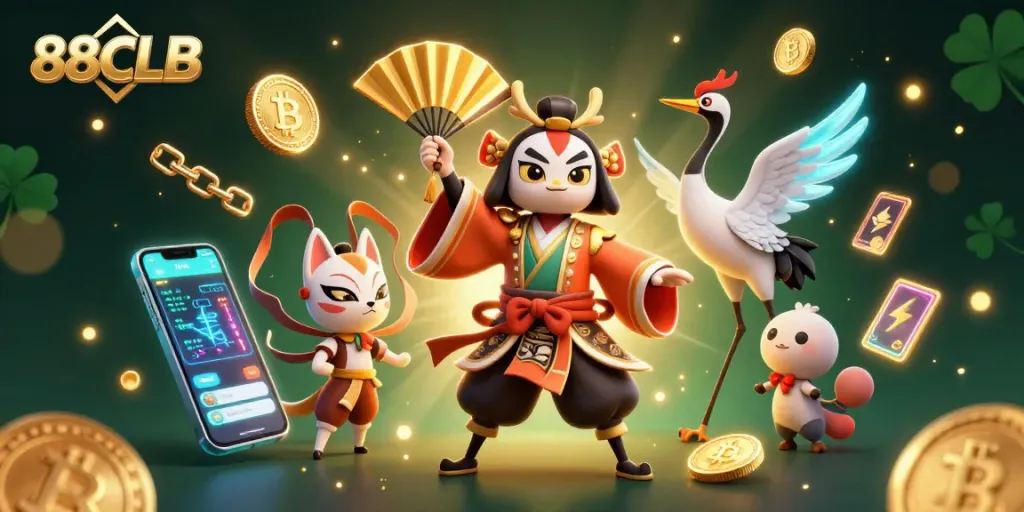 Experience thrilling gaming with 88CLB in this vibrant 3D casino illustration.