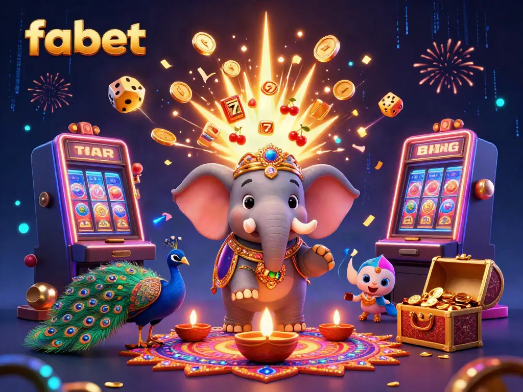 fabet brings excitement with a vibrant 3D scene featuring colorful slot machines and rich decorations