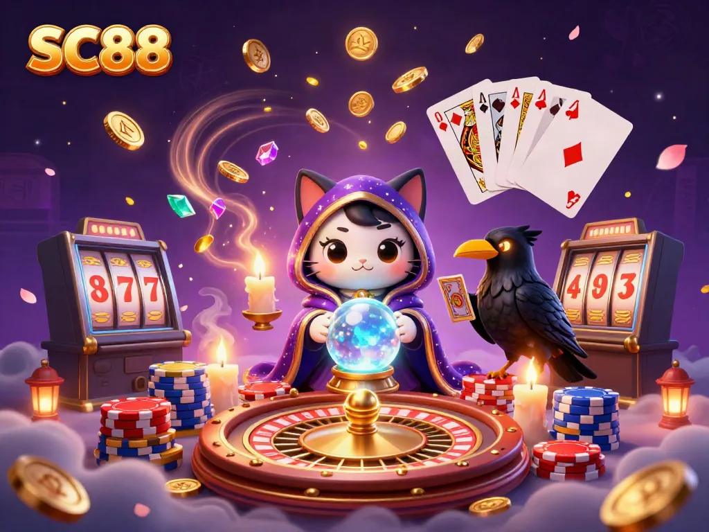 Trải nghiệm khuyến mãi hấp dẫn tại SC88 với các biểu tượng may mắn trong không gian huyền bí.