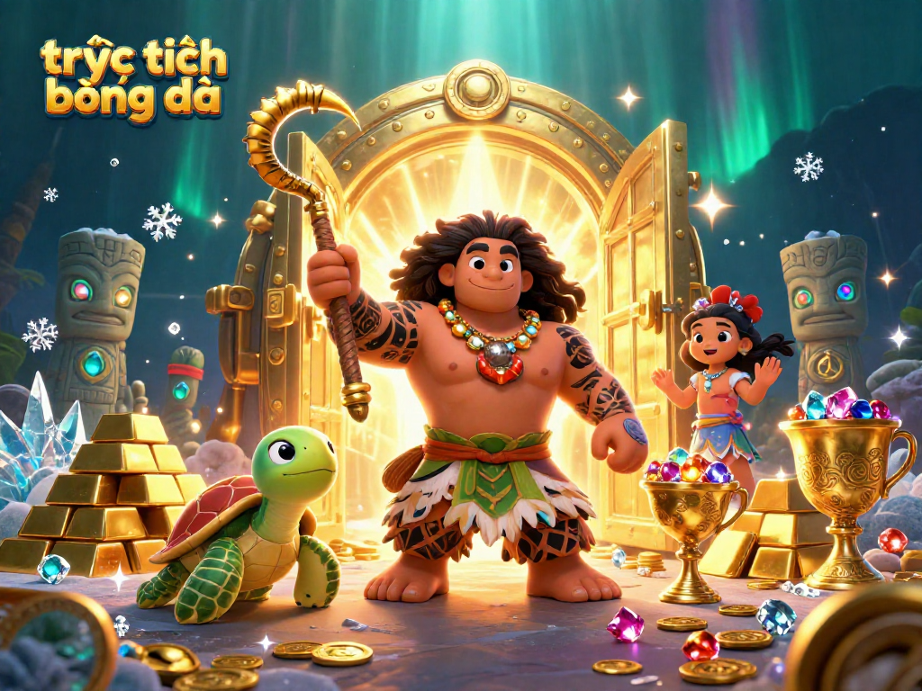Bet on trực tiếp bóng đá with excitement in a vibrant 3D casino scene filled with treasures.