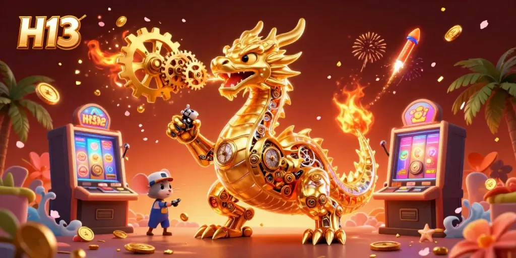 Experience exciting gameplay with H13's vibrant 3D character scene and casino elements.