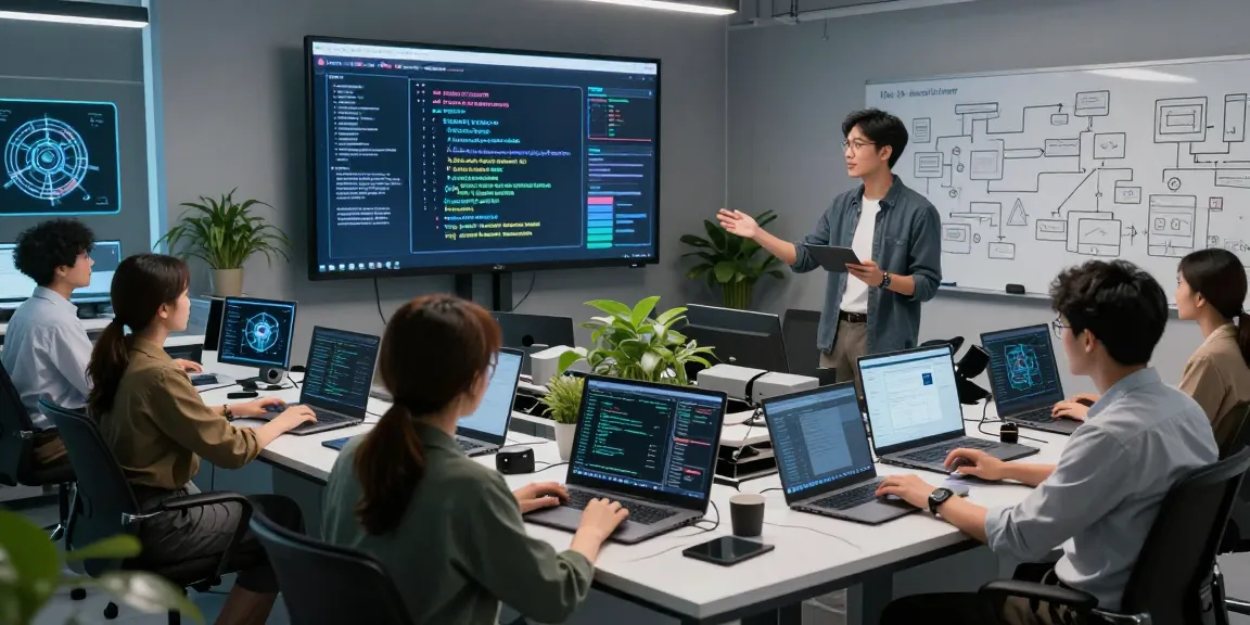 Diverse engineers collaborating on innovative crush ai technology in a modern lab.