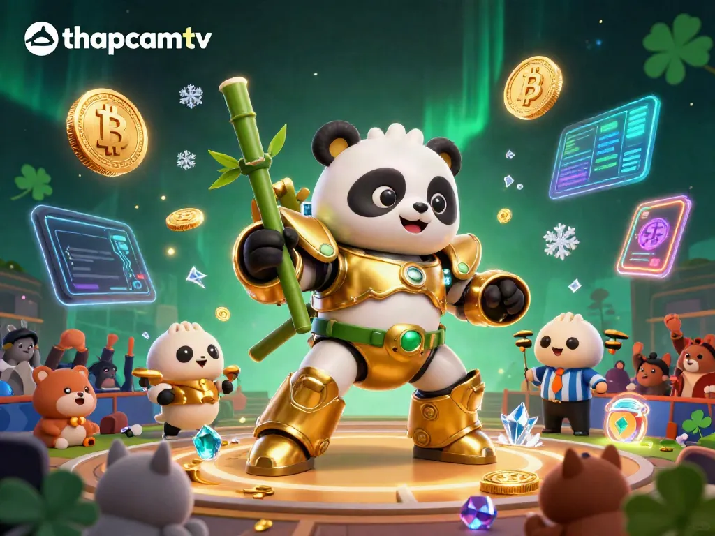 Experience thapcamtv with vibrant 3D characters in a dynamic gambling-themed arena surrounded by cryptocurrency elements.