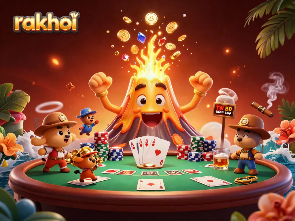 Experience thrilling wins with rakhoi tv's golden volcano, poker chips, and treasure-filled adventure.