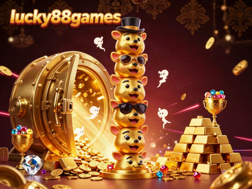Experience the thrill of lucky88games with vibrant casino elements and cartoon characters.