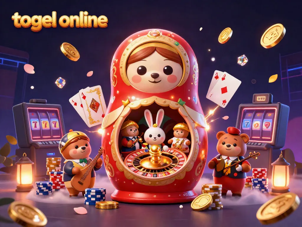 Experience the excitement of togel online through vibrant characters and casino elements in a dynamic 3D scene.