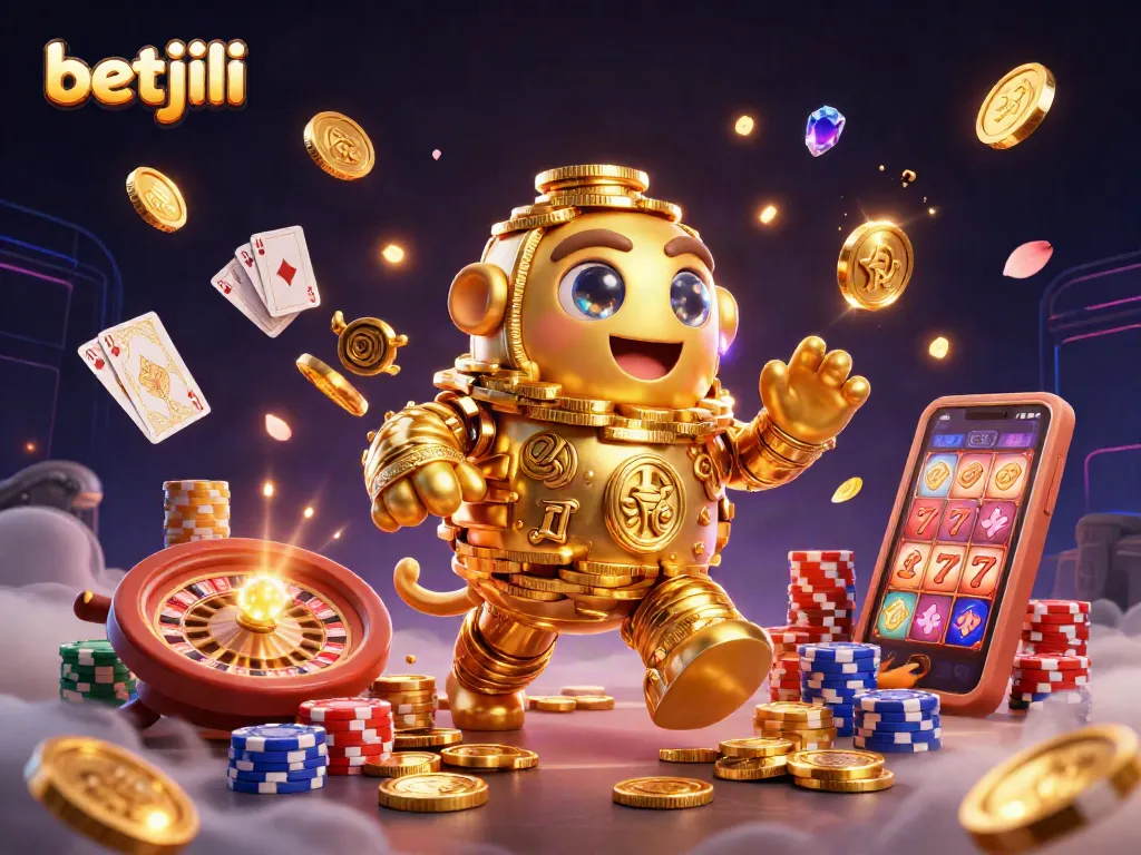 Betjili players enjoy slots with dynamic elements in this vibrant 3D casino illustration.