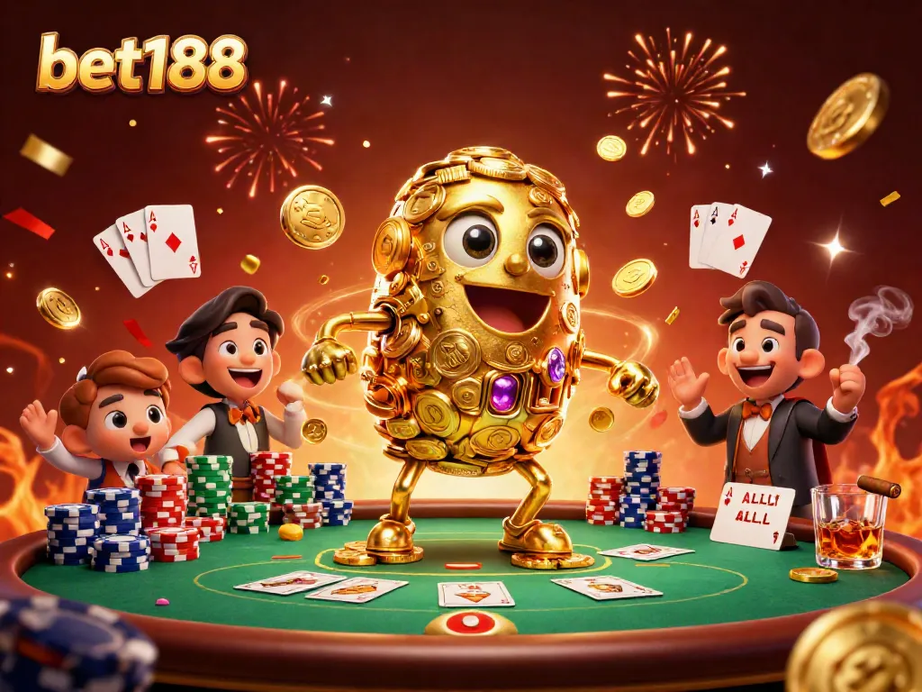 Experience the excitement of bet188 with a dynamic golden golem and rich poker elements.