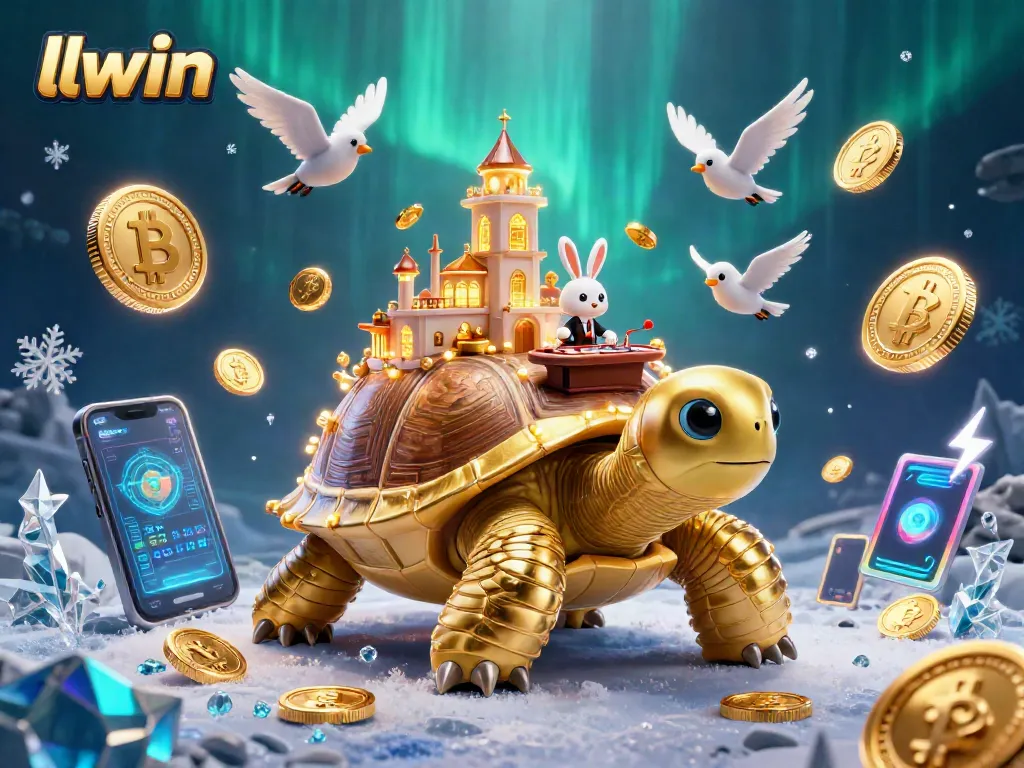Win big at llwin with a vibrant 3D casino scene featuring lucky characters and crypto elements.
