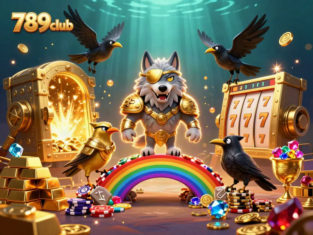 Engage with 789club in a vibrant casino universe filled with gold, jewels, and dynamic game elements.