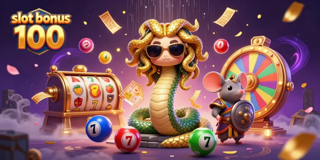 Experience thrilling slot action with vibrant characters and elements in this slot bonus 100 illustration.