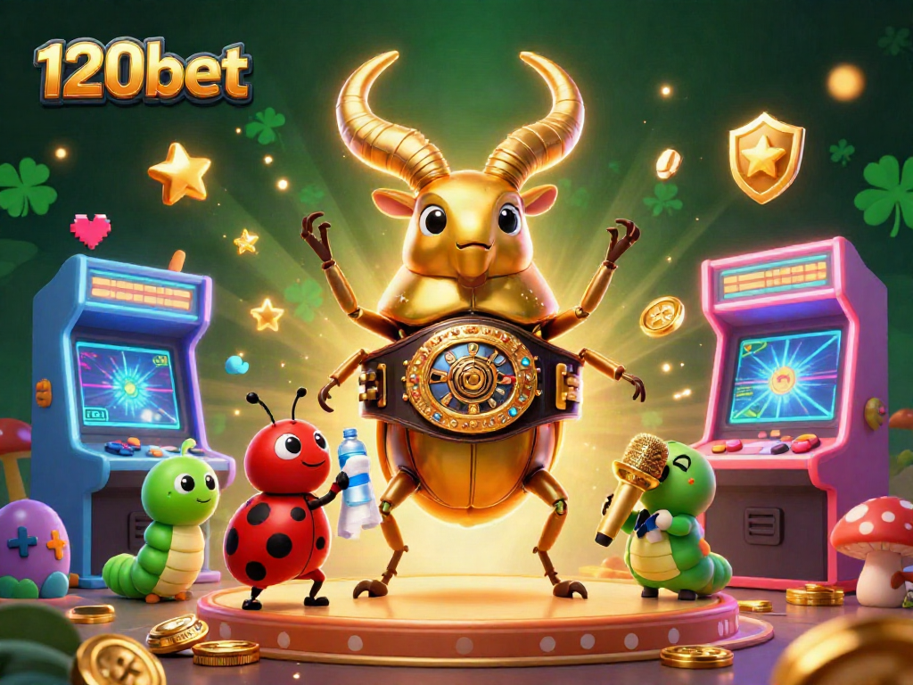 Engage with 120bet's exciting games showcased in a vibrant 3D casino scene.