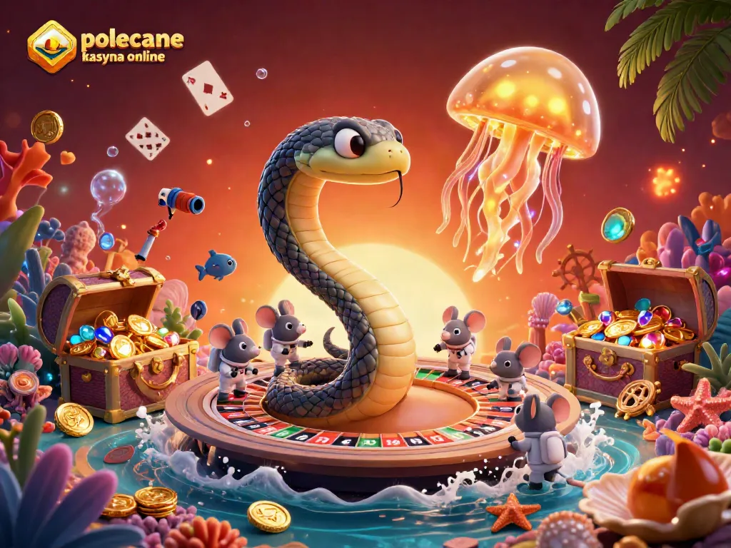 Engage in polecane kasyna online with animated astronaut mice gambling on Saturn's roulette rings while cosmic dealer jellyfish oversees.