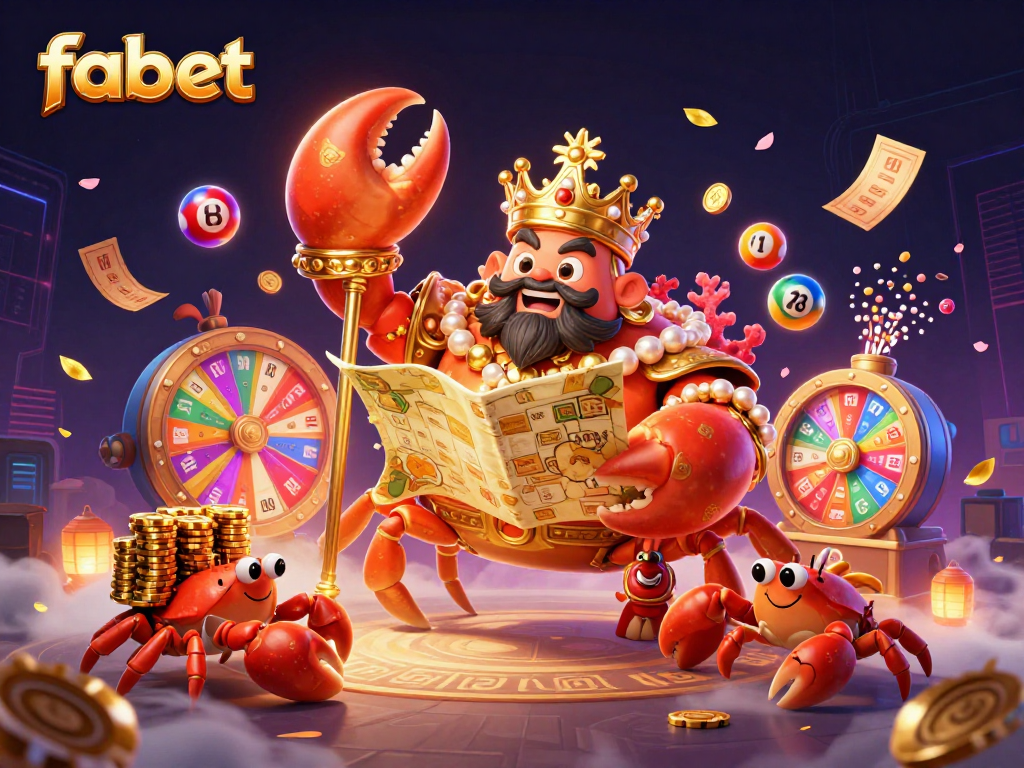 Experience the excitement of fabet with a golden crab emperor amidst colorful gaming elements.