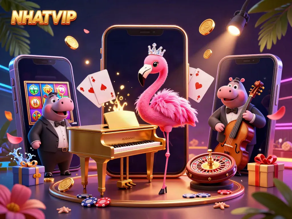 Engage with NHATVIP's exciting casino experience through vibrant characters in a lively setting.
