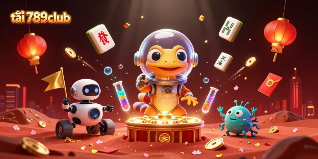 Engage in the thrill of tải app 789club with a Martian gecko at a casino scene filled with vibrant gaming elements.