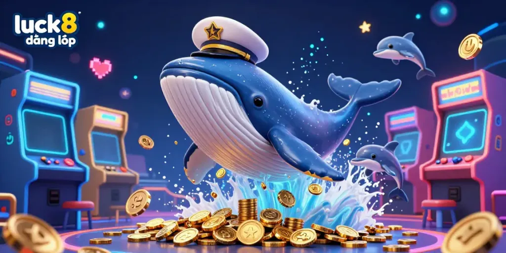 Engage with luck8 đăng nhập as playful dolphins and a massive whale showcase a dynamic casino scene.
