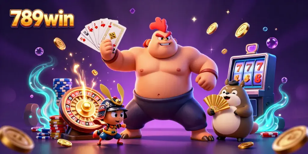 Engage with the thrilling world of 789win featuring dynamic casino characters, coins, and games.