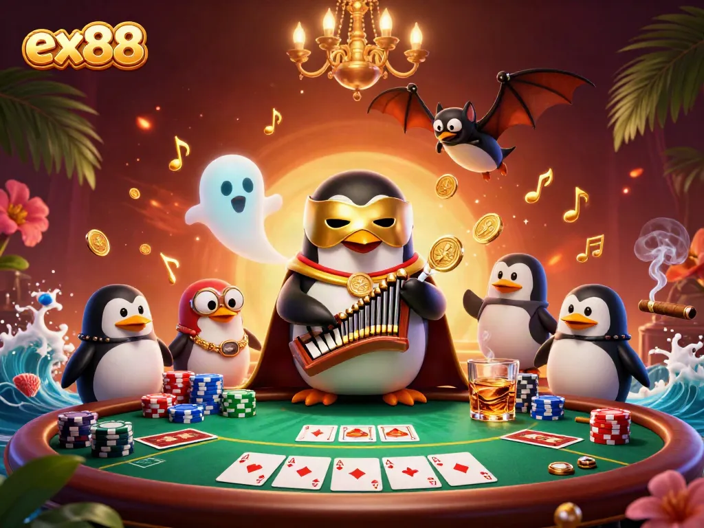 Experience exciting gameplay at ex88 with a vibrant 3D casino scene full of poker action and dynamic characters.