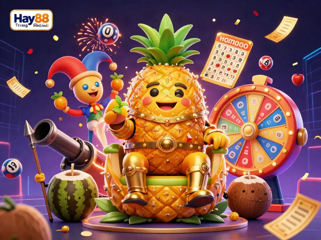Experience the excitement of resolutions at Hay88 Trang Chủ, featuring a lively casino scene with animated characters and festive elements.