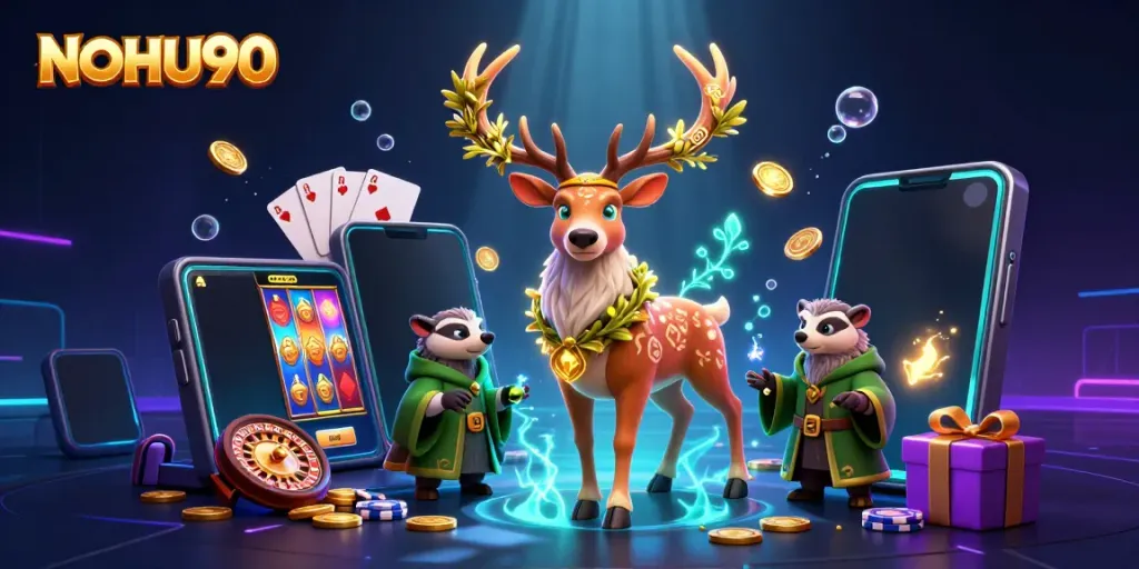 Experience exciting gameplay at NOHU90 with vibrant slot machines and immersive casino elements!