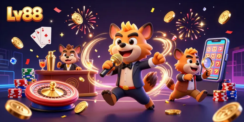 Engage with fun at Lv88’s comedy casino club featuring charming hyenas.