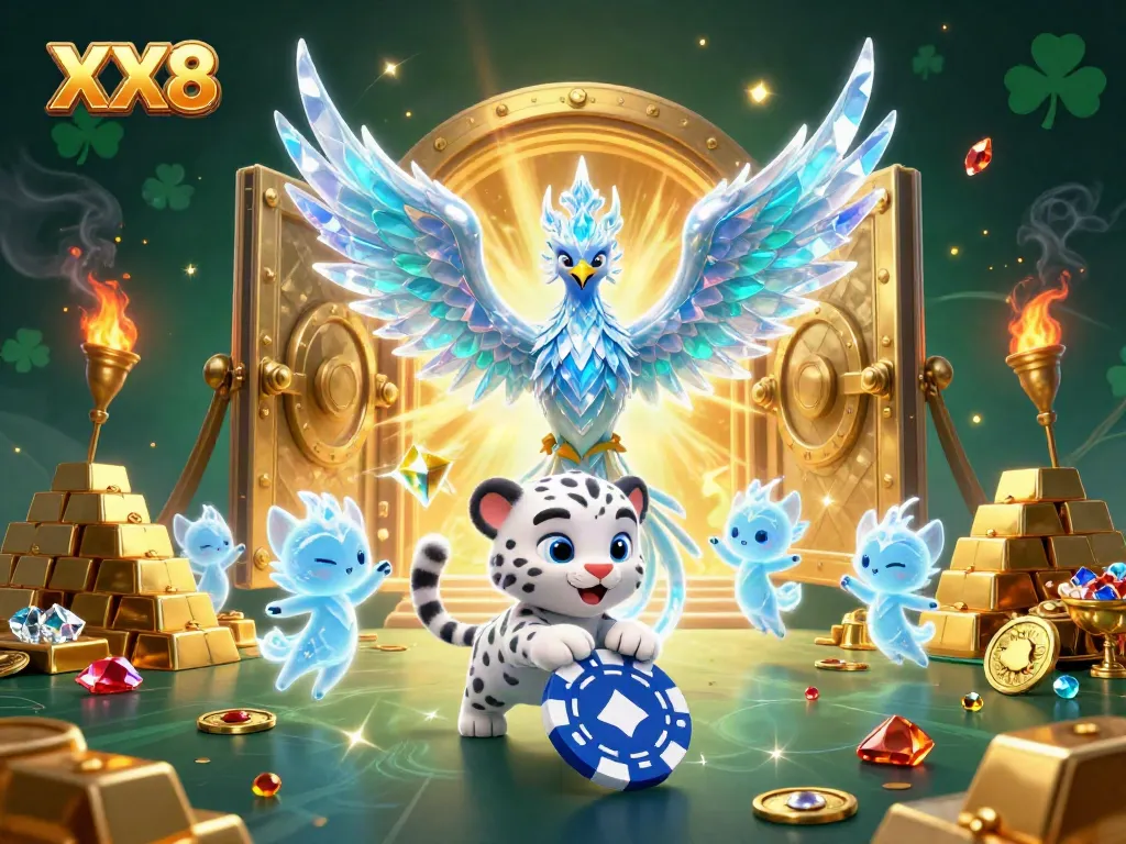 Engage in thrilling gameplay with XX8's vibrant casino adventure featuring a magical ice phoenix and treasures.