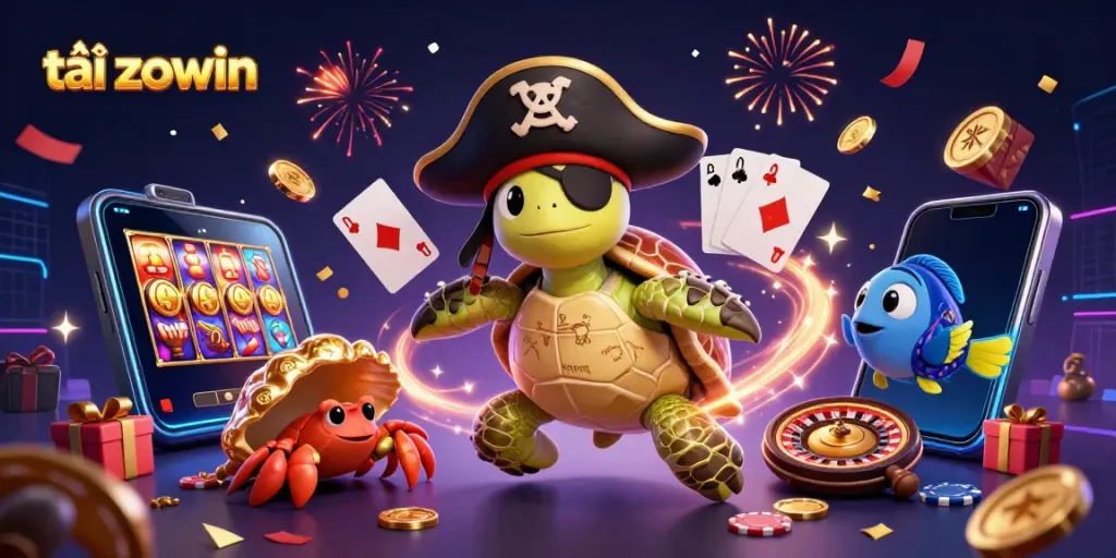 Experience the excitement of tải zowin through this vibrant casino scene with animated characters and games.