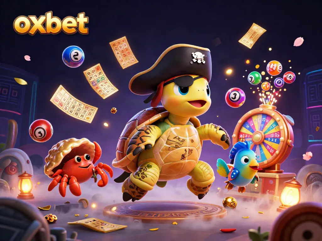 oxbet gaming adventure with a pirate turtle, crab, and parrotfish among vibrant casino elements