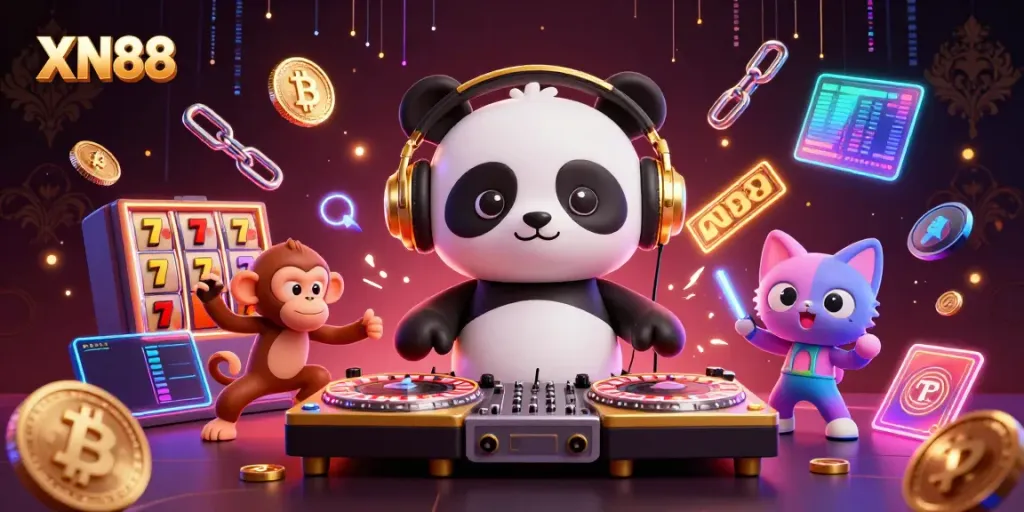 Experience the excitement of XN88 with vibrant casino elements and animated characters.