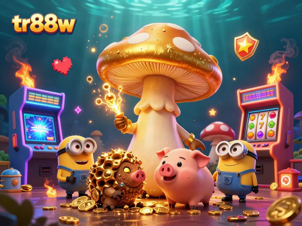 tr88w showcases a magical casino scene with a golden wizard and 3D gaming elements.