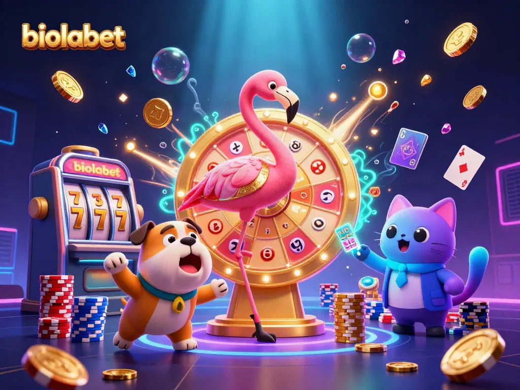 Experience thrilling wins at biolabet with an exciting game show scene full of vibrant casino elements.