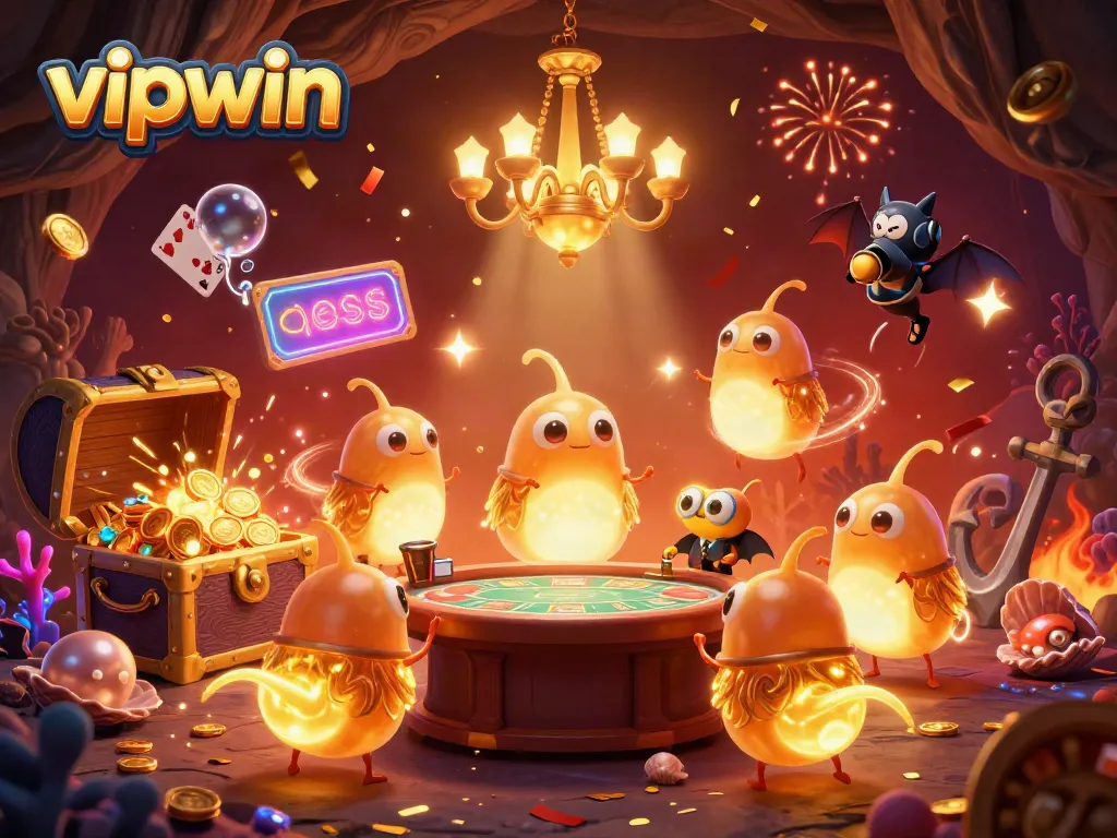 Experience thrilling wins at vipwin with bioluminescent glowworms in a vibrant casino scene.