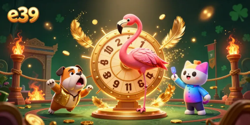 Experience the excitement of e39 gaming with the vibrant scene featuring the game show host, thrilling visuals, and captivating prizes.