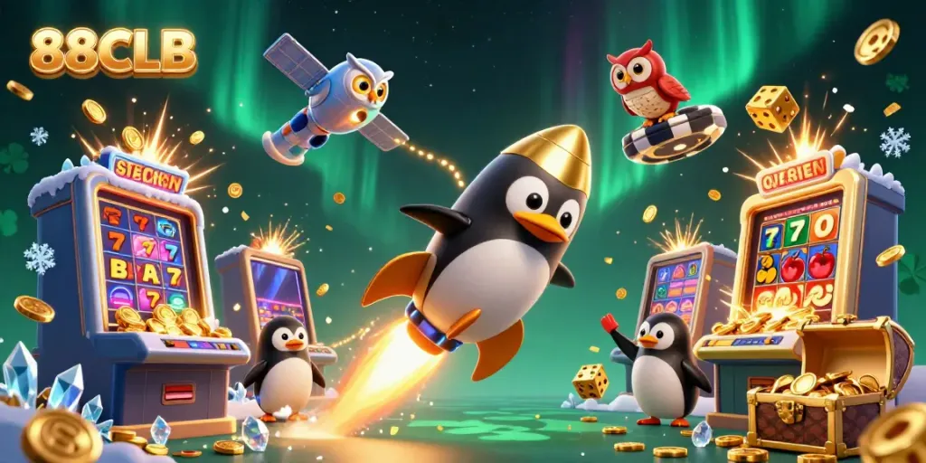 Spin to win at 88CLB with the golden penguin, jackpot explosions, and exciting casino games!