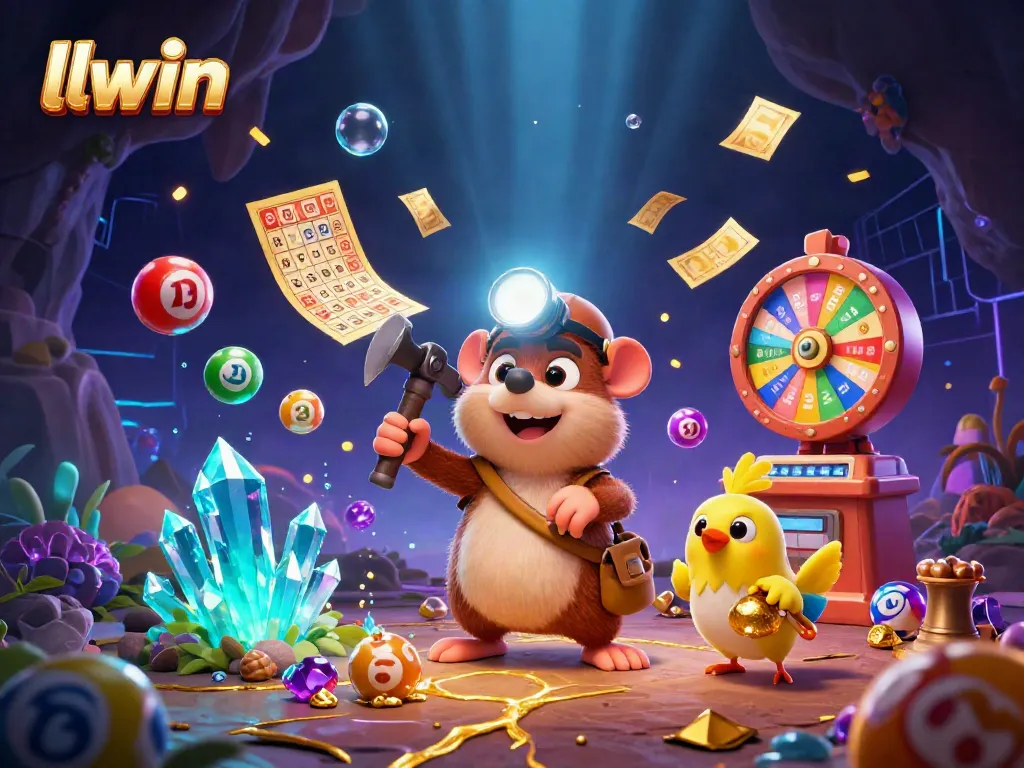 Experience the thrill of llwin with dynamic gaming elements surrounding a treasure hunter mole and canary.