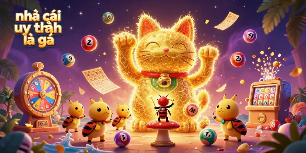 Experience the luck with nhà cái uy tín là gì in an enchanting casino-themed world, filled with vibrant symbols and golden details.