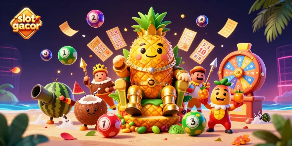 Experience vibrant slot gacor action with an ultra-detailed 3D illustration featuring winning characters and dynamic games.