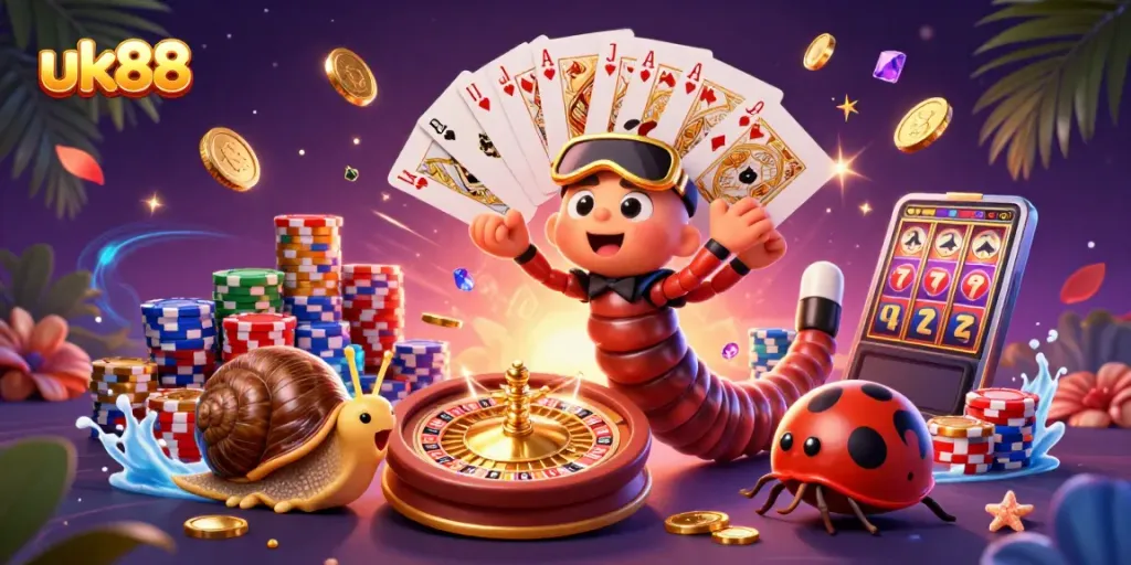 Experience the excitement of uk88 with vibrant casino characters and rich gambling elements.