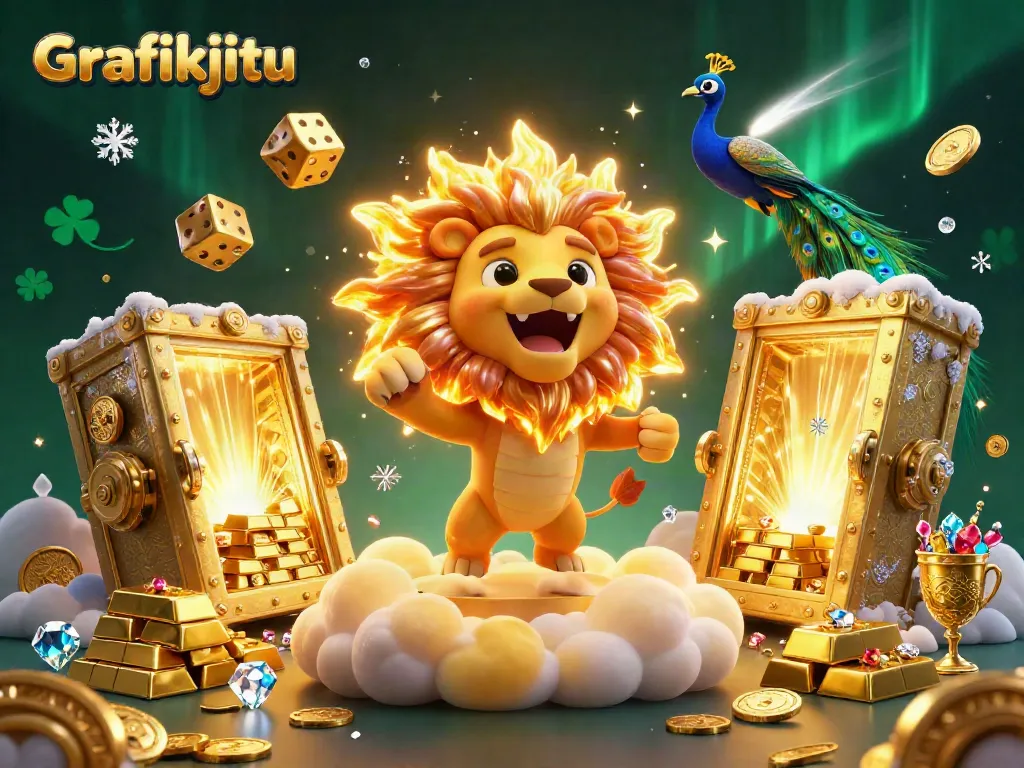 Experience thrilling gaming action with Grafikjitu featuring golden dice and treasures in a spectacular 3D scene.